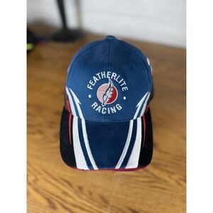 Featherlite Racing Hat Cap Strap Back‎ Mens Blue Red Auto Racing Embroidered